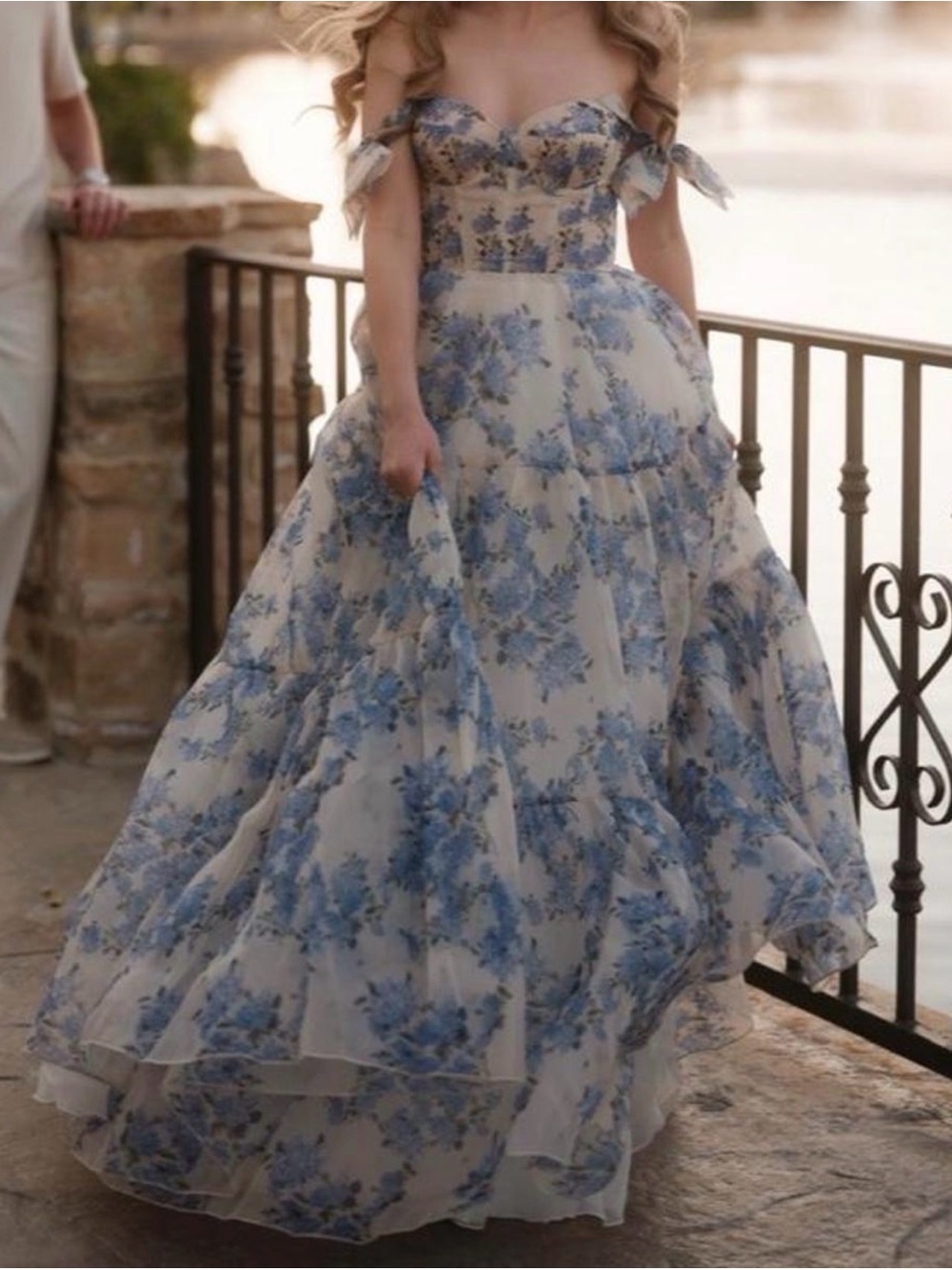Milla Floral Off-Shoulder Blue & White Maxi Dress